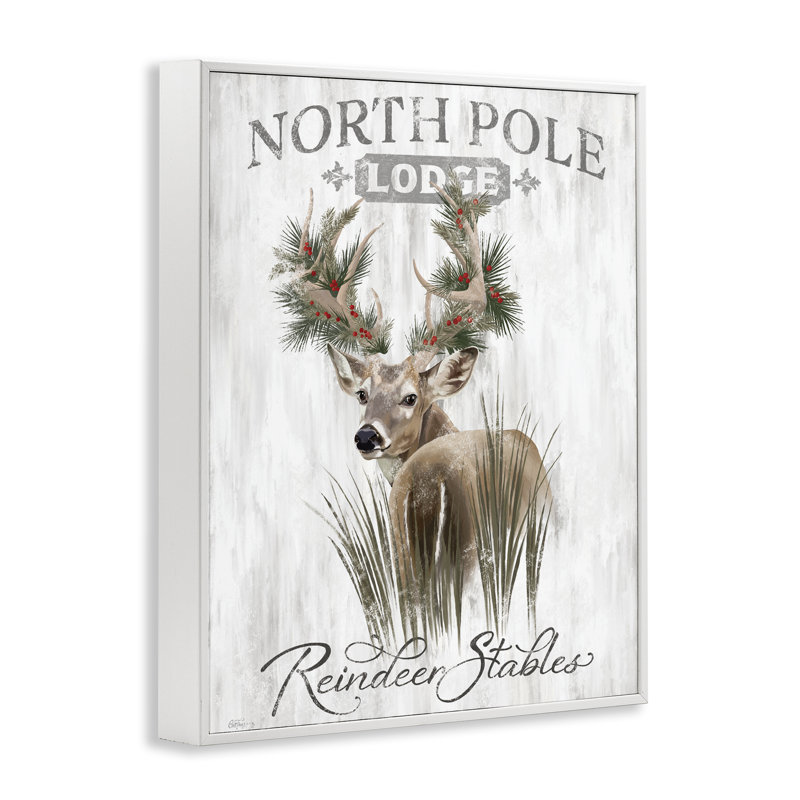 Giclée encadrée festive de renne d'hiver, design par Cat Thurman Designs, H 20 po x l 16 po