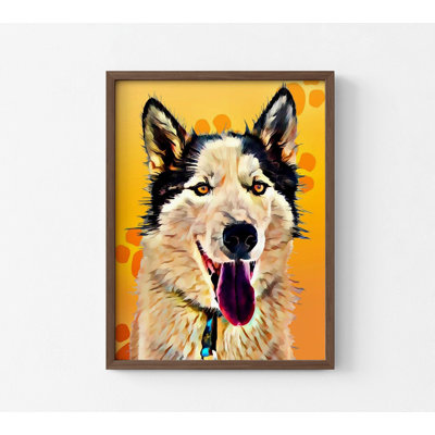 «Magdalena Pop Dog X III» par Kim Curationa, art mural Husky heureux, idée de cadeau pour animal de compagnie, œuvre d'art Portrait Husky, art de chambre de fils adolescent jaune vif