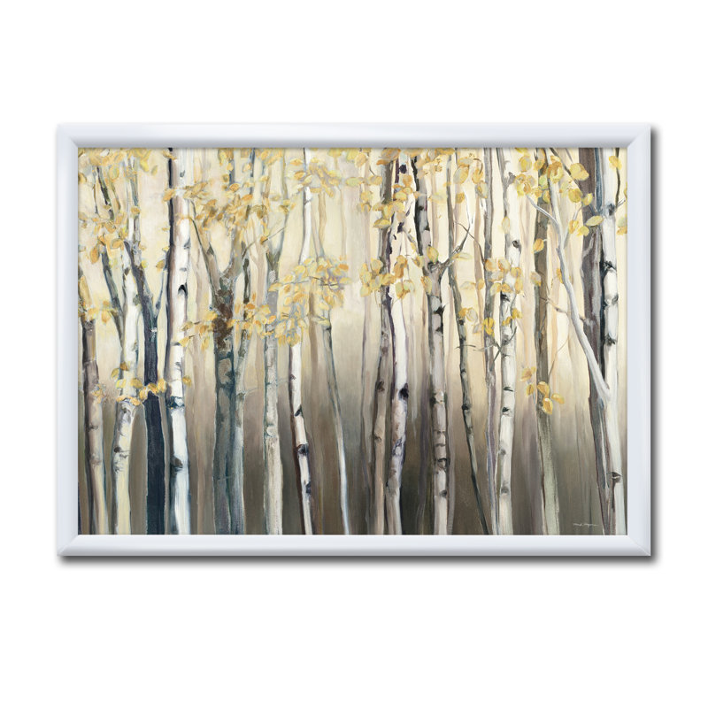 «Golden Birch Forest I», reproduction sur toile encadrée, H 30 po x l 40 po x P 1,5 po, Cadre blanc