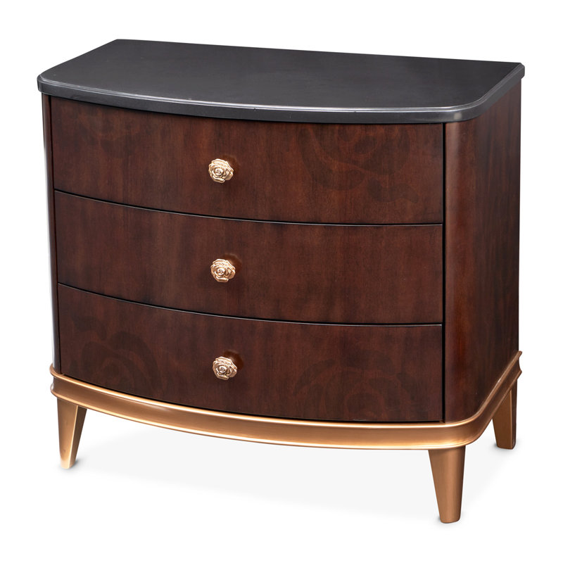 Camellia Field 3-Drawer Nightstand with Marble Top