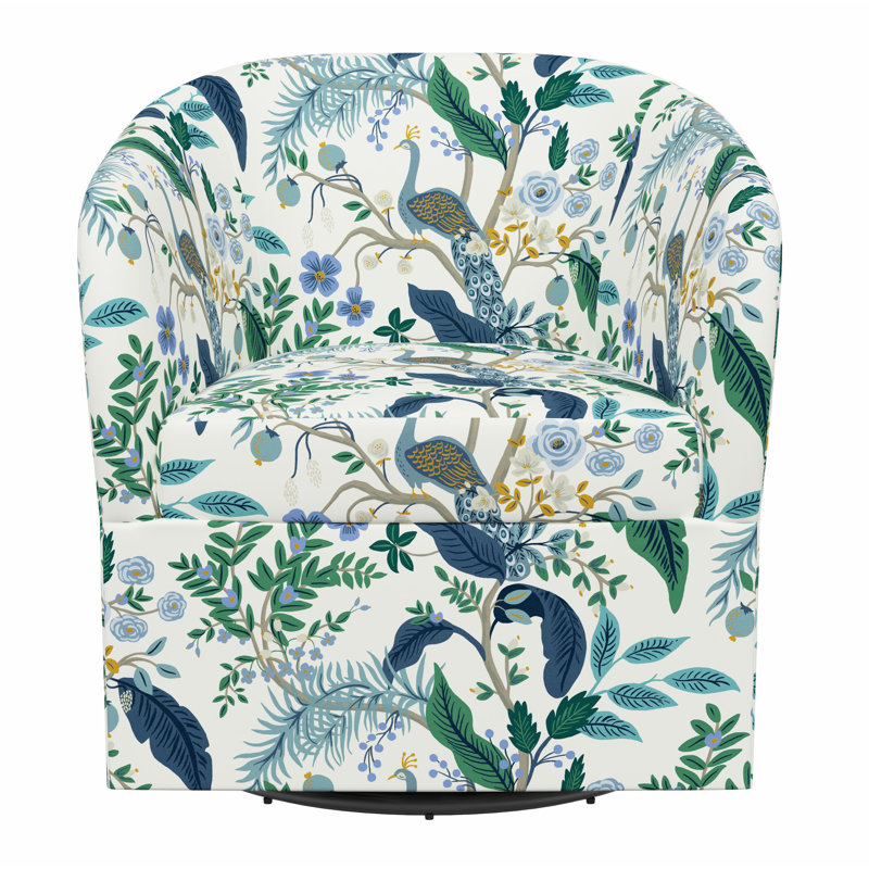 Pembroke Swivel Chair, Rpc Peacock Blue & White Linen