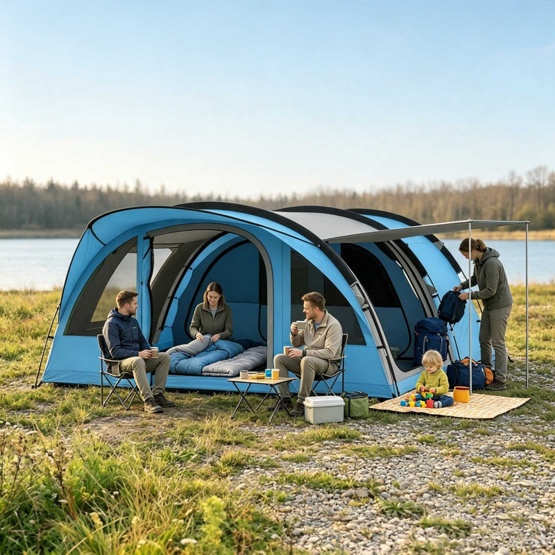 4 Person Tent, Sky Blue & Grey