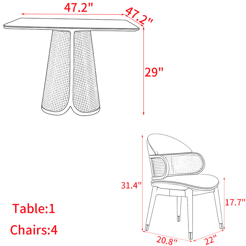 Ensemble de table en rotin de bois massif de style nordique