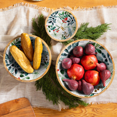 Festive Foliage Wood Bowls, Set of 3