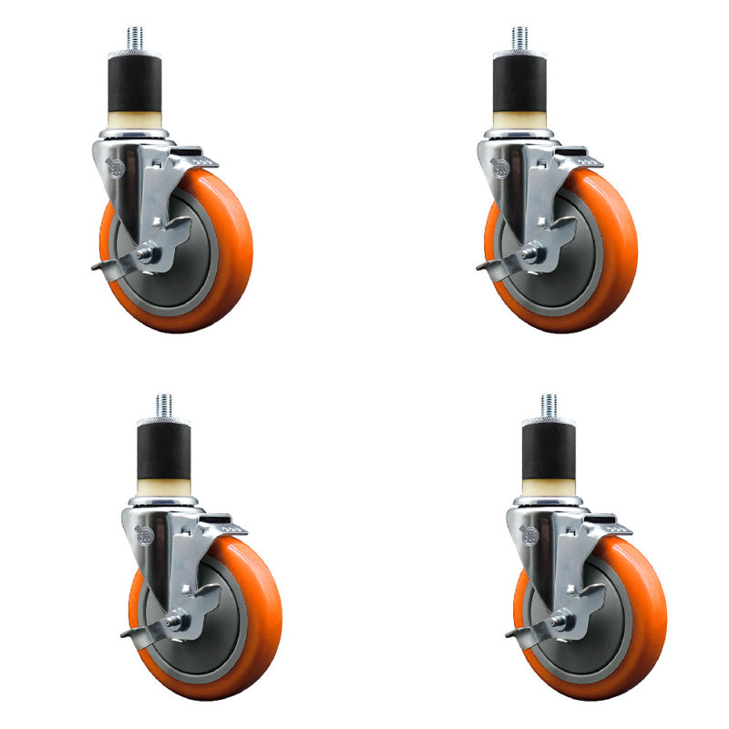 Ensemble de roulettes extensibles en polyuréthane à tige pivotante de 5 pouces 316SS 1-7 / 8 pouces SCC, Orange