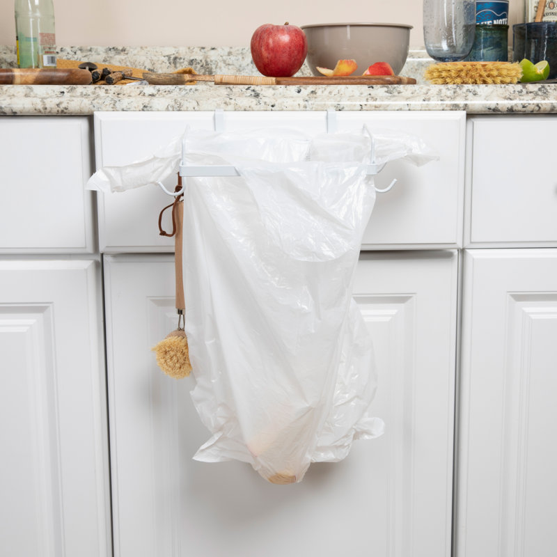 Porte-sac poubelle en métal Abrem, Blanc