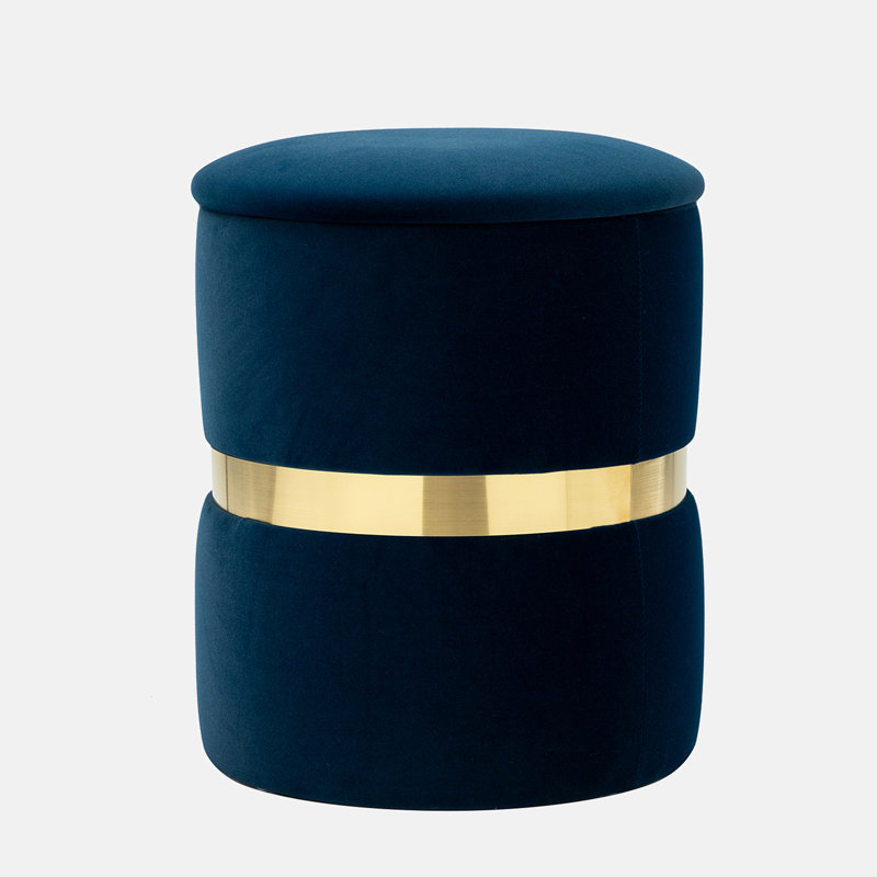 Repose-pieds de rangement en velours de 14,2 po de largeur, Velours bleu marine