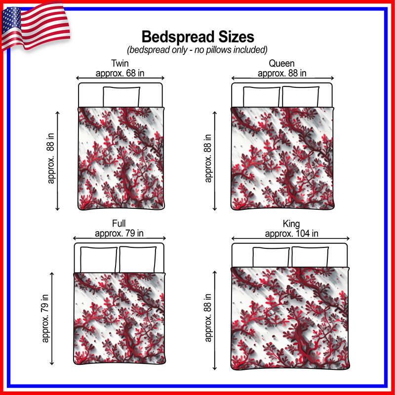 Red Leafy Branches Quilted Bedspread All Sizes, Full / Double