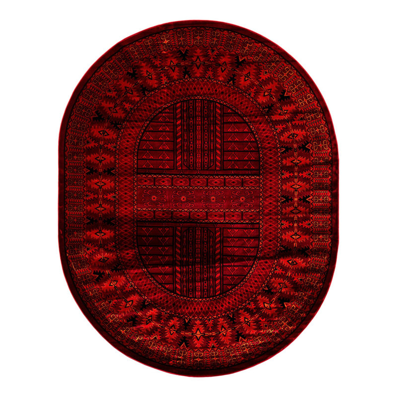 Amro Southwestern Red/Black Area Rug, Oval 7'10" x 10'