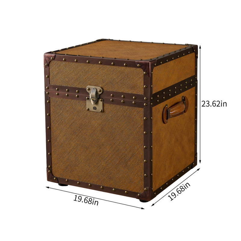 Small Yellow Retro Distressed Fabric Accent Trunk