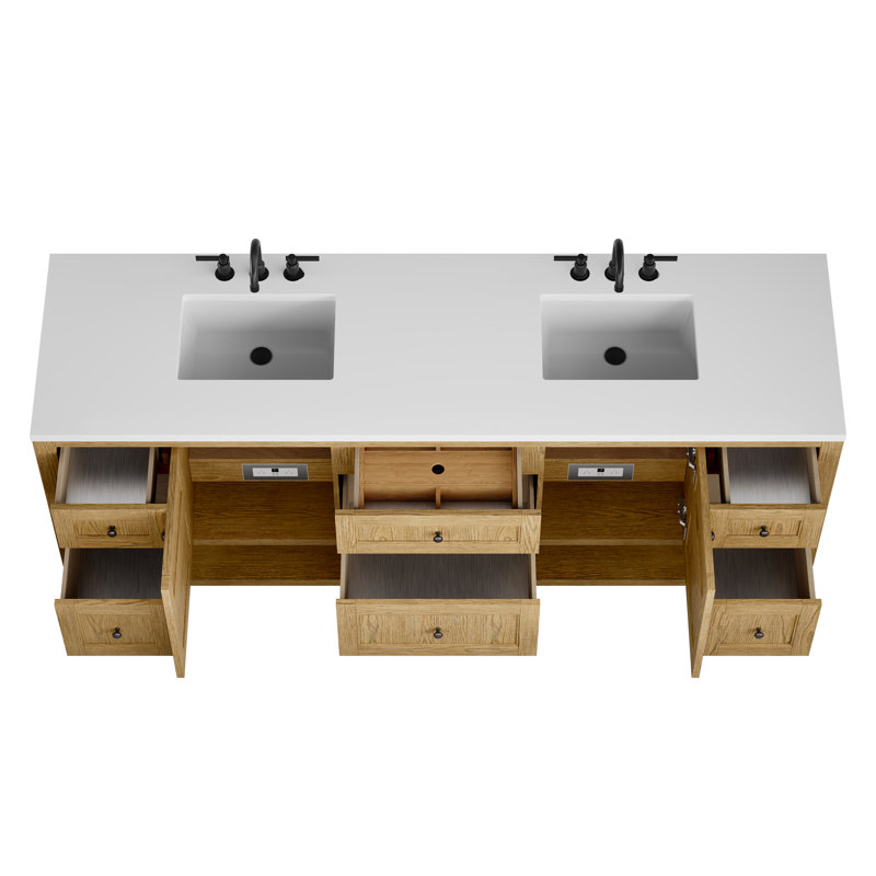 Breckenridge 84" W Double Vanity, White Zeus Silestone