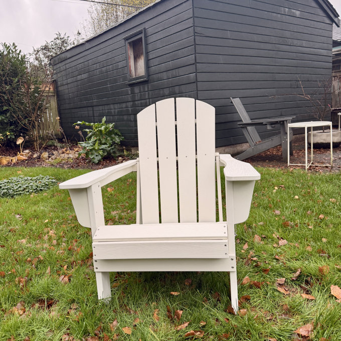 Outdoor HDPE Folding Adirondack Chair , Weather-Resistant Wood-Grain Lounge Chair - Light Blue