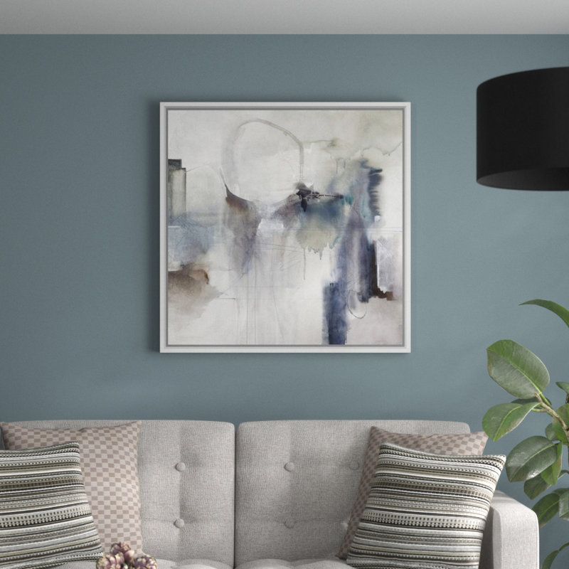 « effluent ii », peinture sur toile, H 13,7 po x l 13,7 po x P 1,75 po, Cadre flottant blanc
