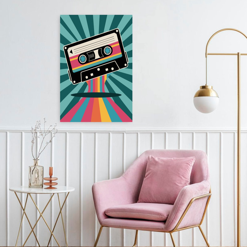 «Retro Cassette Groove», art mural rétro coloré abstrait, H 24 po x l 16 po