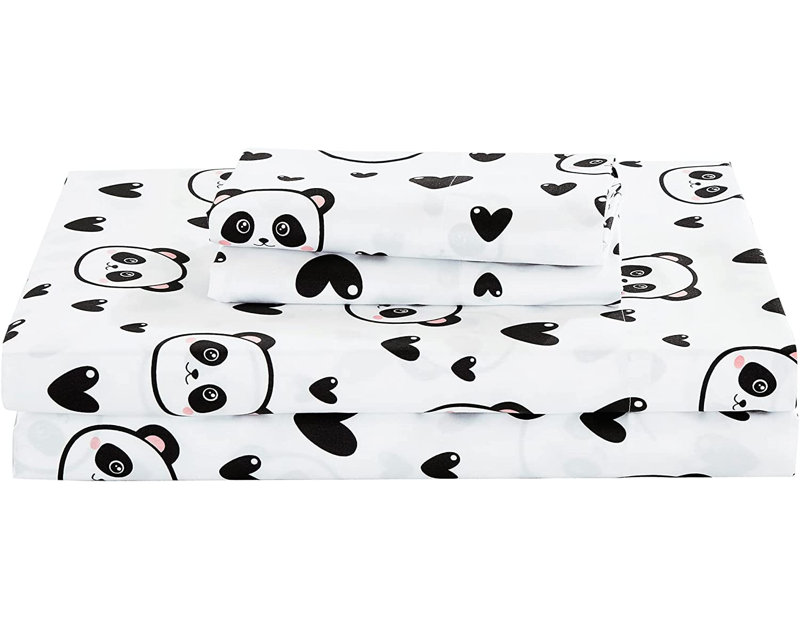 Fun Kids Teens Microfiber Sheet Set, Twin Sheet Set with 1 Pillowcase, White Panda