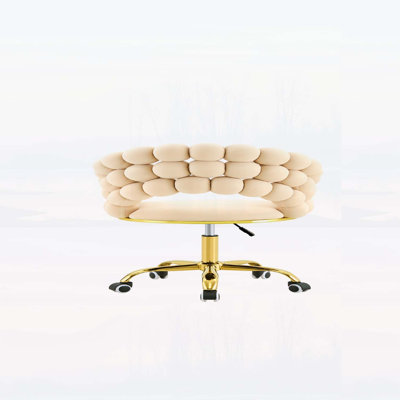 Velvet Bubble Back Vanity Chair, Adjustable Height 360° Swivel Makeup Chair with Gold Metal Base & Silent Rolling Wheels, Modern Upholstered Desk Chair for Bedroom, Dressing Room, Home Office