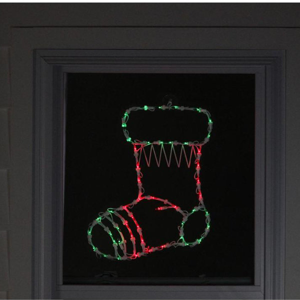 Northlight Lighted Stocking Window Decoration | 18 Inch Red & Green Christmas Silhouette