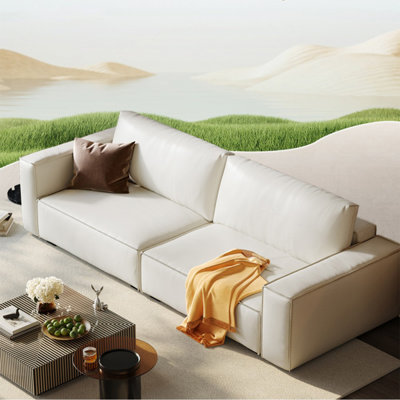 Creamy-white Genuine Leather Modular Sofa cushion couch