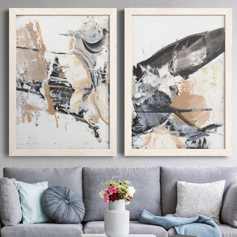 Ruckus III - Ensemble de 2 peintures sur toile encadrées, Cadre blanc, H 24 po x l 36 po x P 1,5 po
