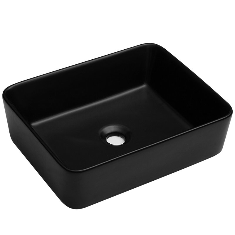 Ulibarri Ceramic Rectangular Vessel Bathroom Sink 19X15x5.5 Inch - Black Stain Proof, Black