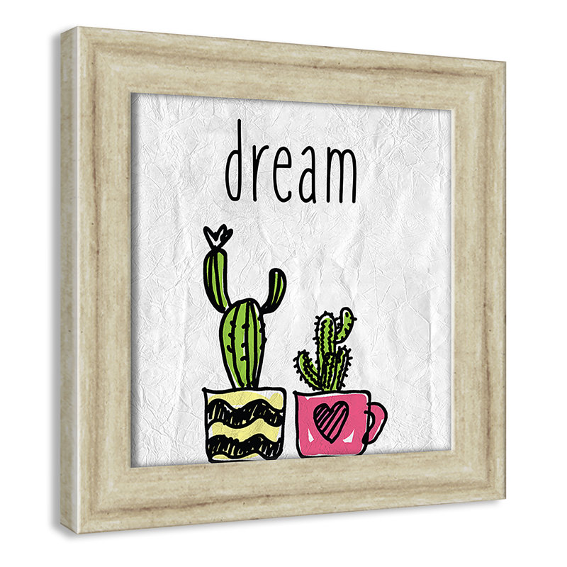 «Cacti A», art encadré, H 8 po x l 8 po x P 0,6 po, Beige Flat Framed