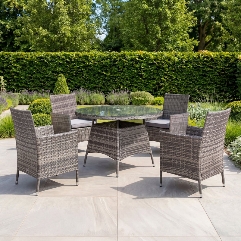 Milano Round Wicker Outdoor Dining Table With Umbrella Hole , 110cm cm W 110cm cm D