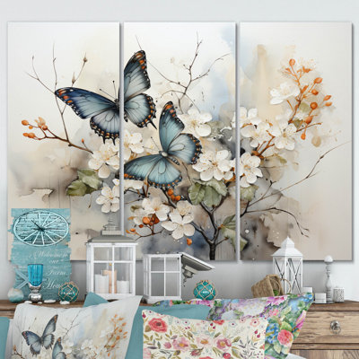 Blue White Butterfly Glimpse Of Serendipity - Animals Wall Art Print Set