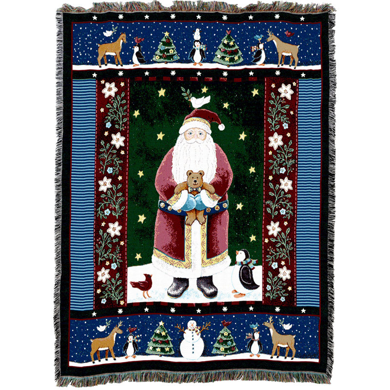 Couverture Pure Country Weavers Midnight Santa par Coco Dowley - Claus Saint Nicholas Nick Kris Kringle - cadeau de Noël tapisserie tissé à partir de coton - fabriqué aux États-Unis (72 x 54)