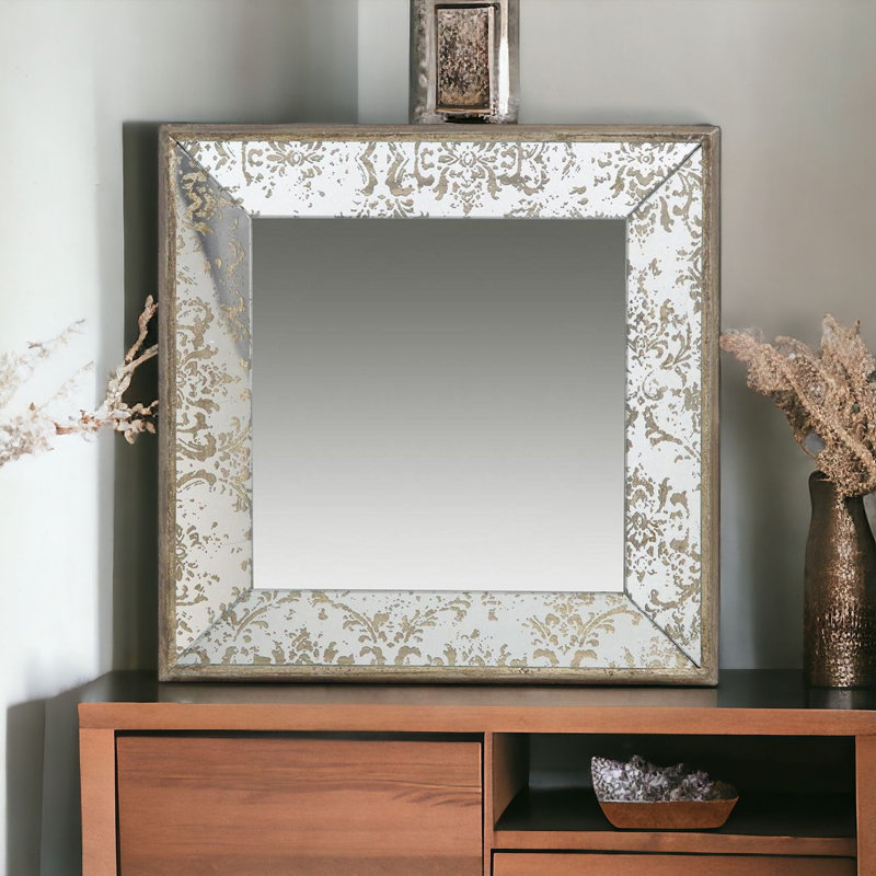 Silver Glass Framed Accent Mirror, 24" x 24", Square