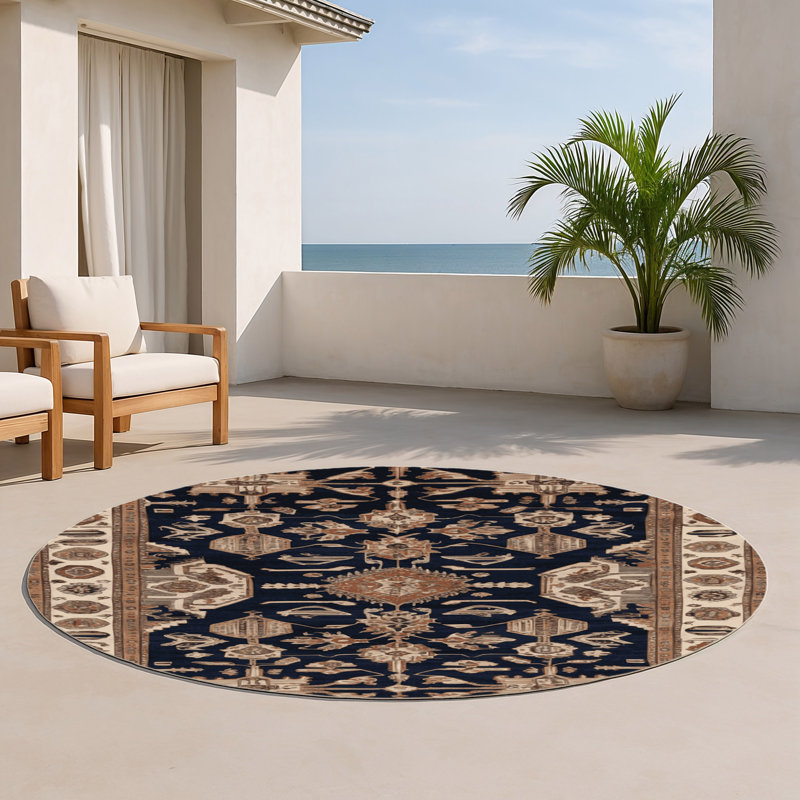 Turkish Brown Indoor and Outdoor Area Rug, Round 5'