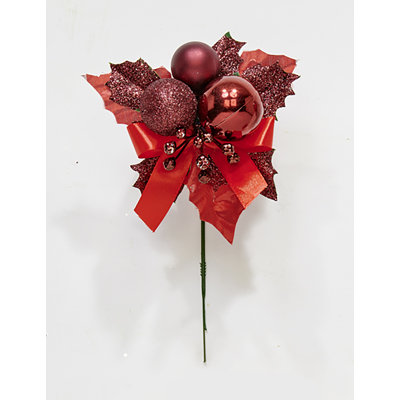 7" Christmas Ball Berry Leaves Pick, Set of 12