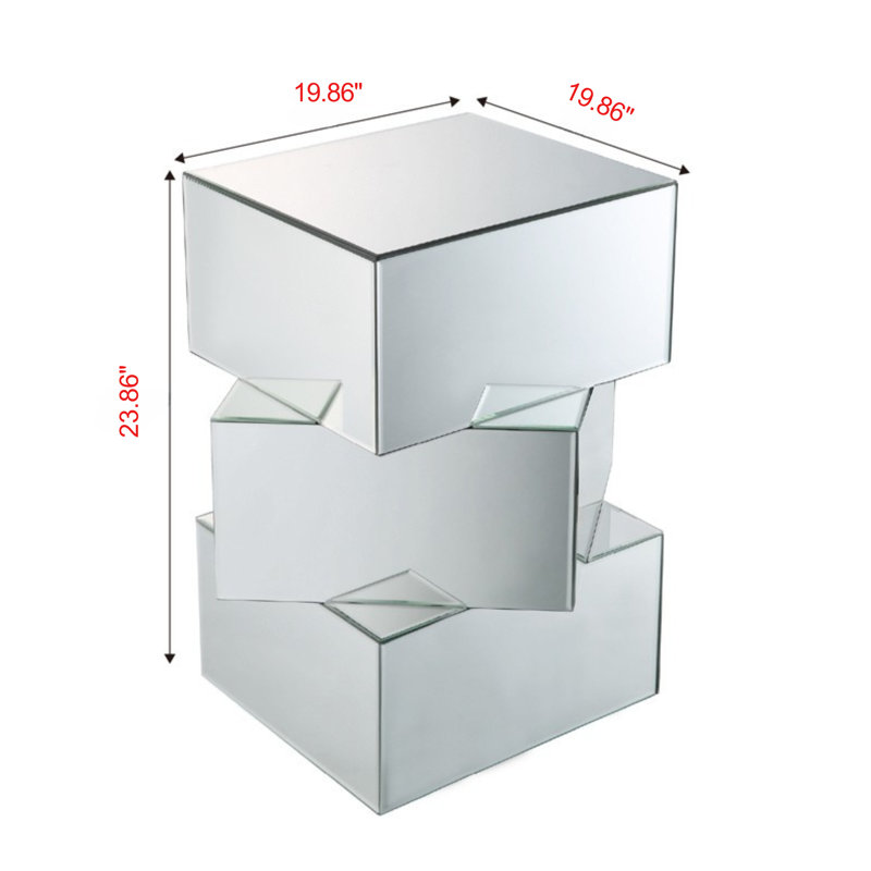 Table de bout Inverno - Conception géométrique élégante avec plateau en verre trempé transparent de 4 mm et base en miroir