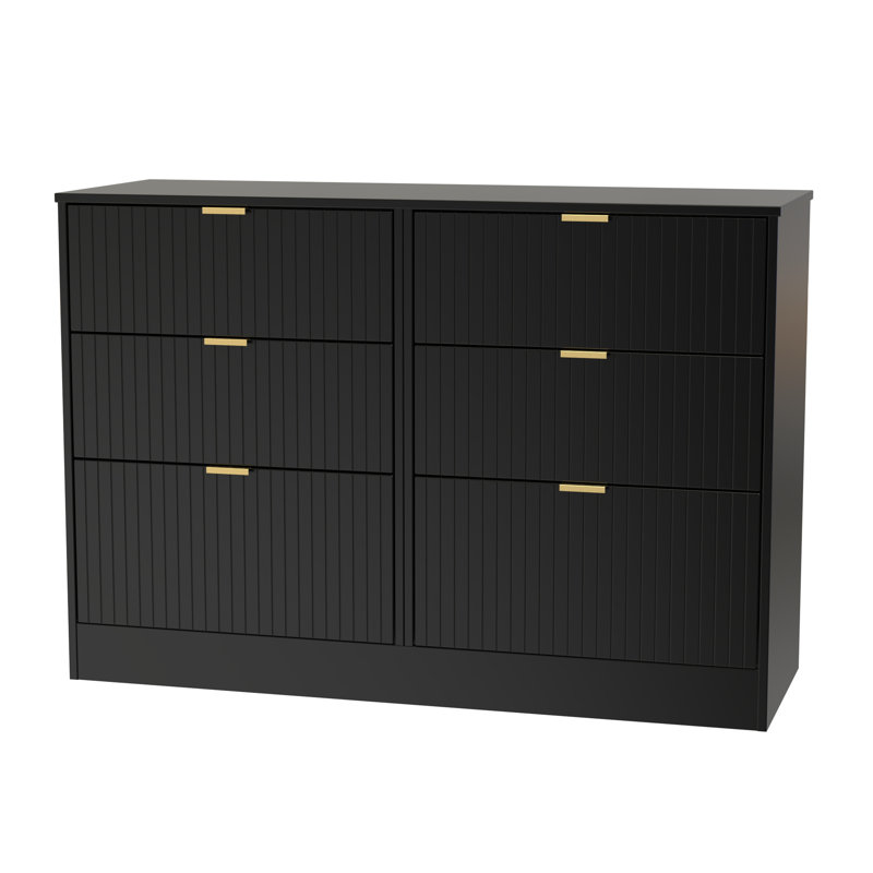 Berklie 115cm W 6 - Drawer Chest of Drawers, Deep Black/Black Matt