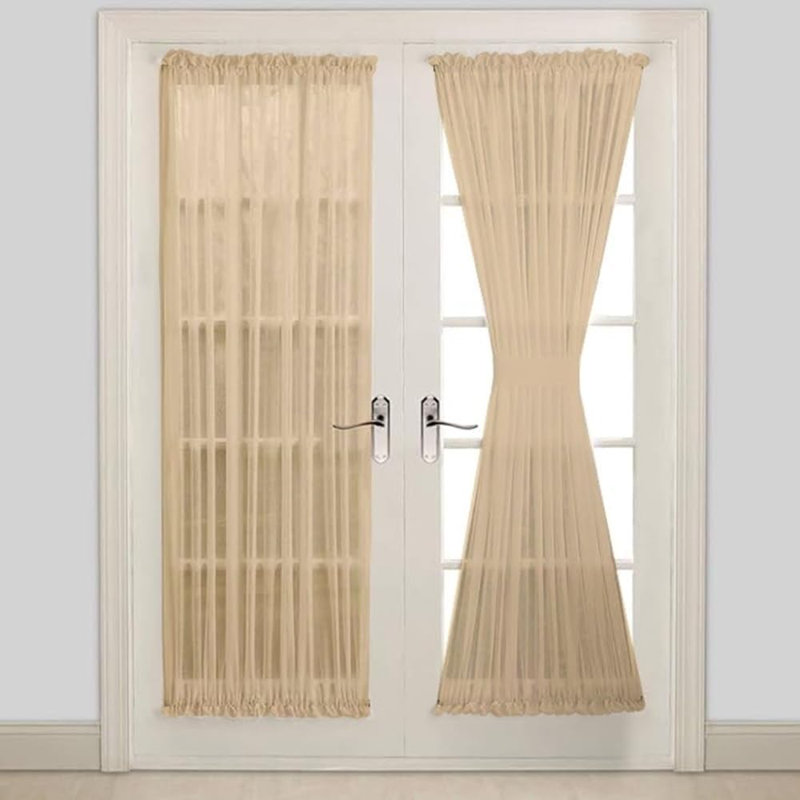 Cardwell Sheer French Door Curtain Panels in Beige, Black and White Colors and 3 Sizes, 40" W x 72" L, Beige