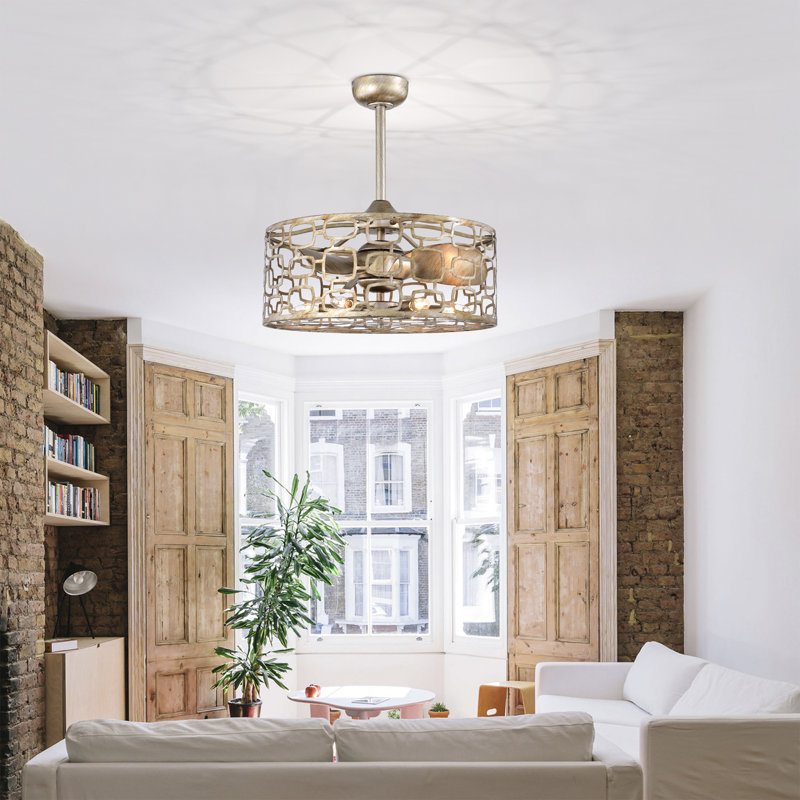 Ventilateur de plafond à cage à 3 pales 19,2 po avec ensemble d'éclairage inclus Warne