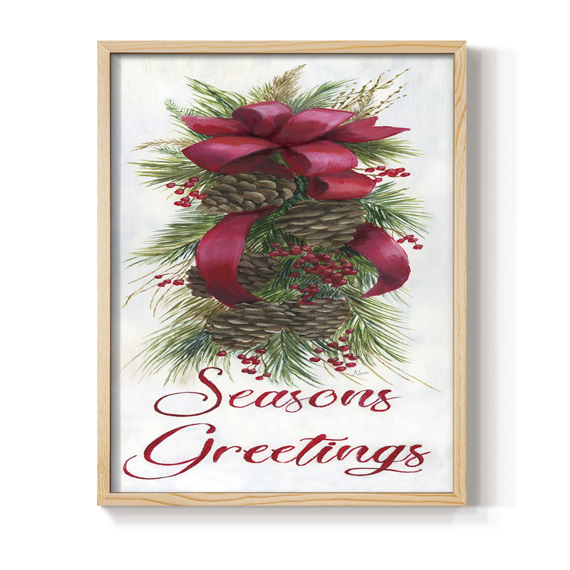 Seasons Greetings, reproduction encadrée - bois massif, Naturel, H 15 po x l 12 po