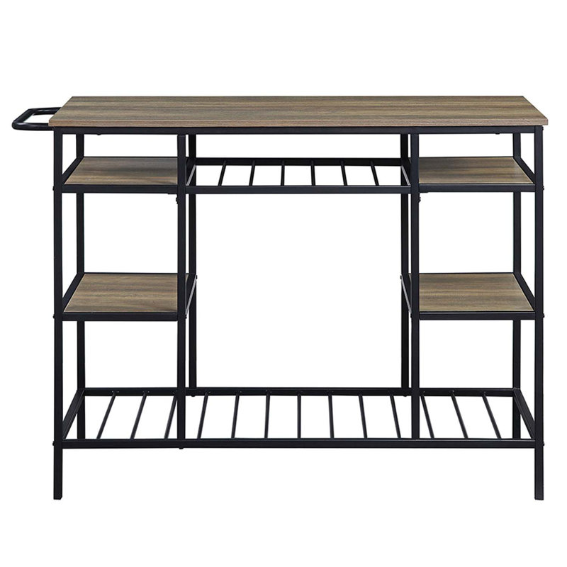 Lona Kitchen Island, Rustic Oak & Black Finish