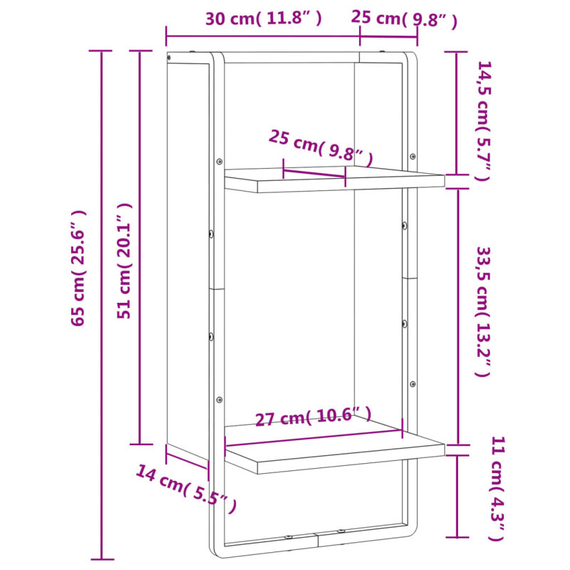 Wall Shelf With Bar - 30X25x65 Cm - Stylish And Functional Storage Solution, Black