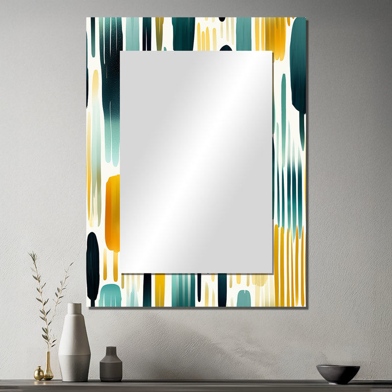 Motif rayé de peinture verte et jaune de PASCOLA de PASCOLA, miroir mural moderne, art imprimé en métal, 40 po x 30 po