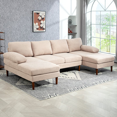 Canapé en U avec méridienne double pour le salon, beige