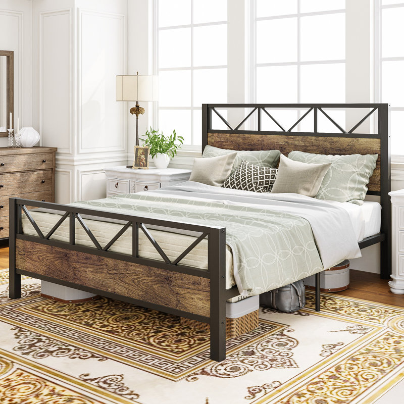 Bed Frame with Tall 51.2 Inch Industrial Headboard, Platform Bed Frame with Strong Metal Support, Solid and Stable, Noise Free, No Box Spring Needed, Easy Assembly