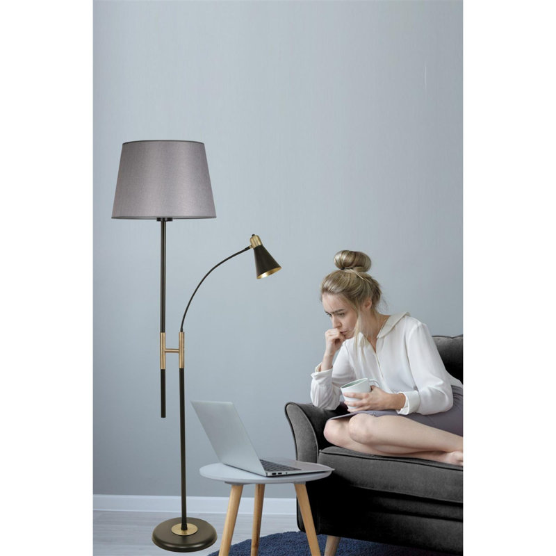 Luro Modern Floor Lamp with Metal Body, Chrome Coating & Fabric Cap, 5.9 in Diameter x 64.9 in Height | E27 Socket, Max 60W | Elegant Grey Finish, Perfect for Living Room, Bedroom or Office Decor