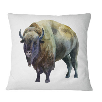 Coussin Bison On White - Traditional