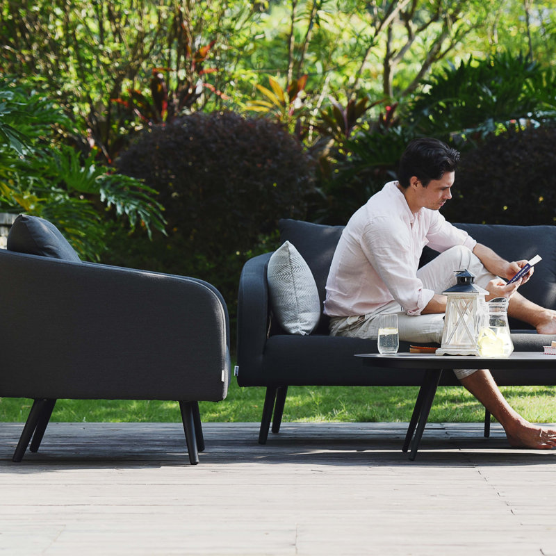 Sladkowski Outdoor Fabric 3 Seat Sofa Set, Black, Charcoal