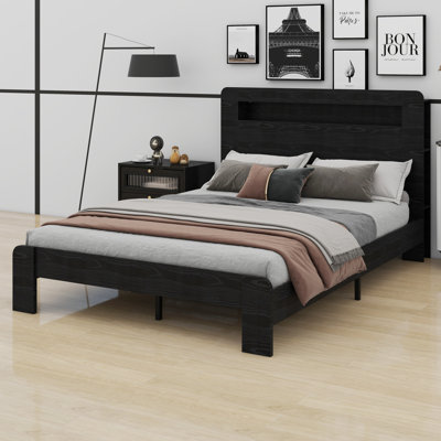 2 têtes de lit à DEL avec base de lit en bois et rangement USB
