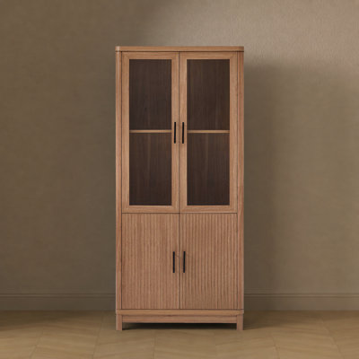 Jodie 67.6" H x 31" W Mid-Century Modern 6-Shelf Bookcase with Tempered Glass Doors in Maple