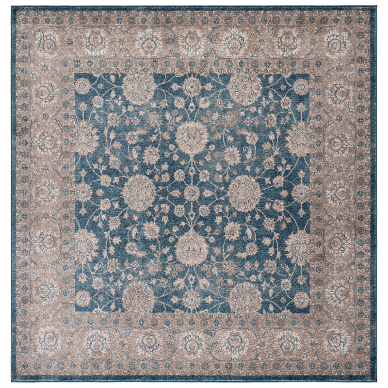 Tapis bleu / beige Leeza, Carré 6 pi 7 po