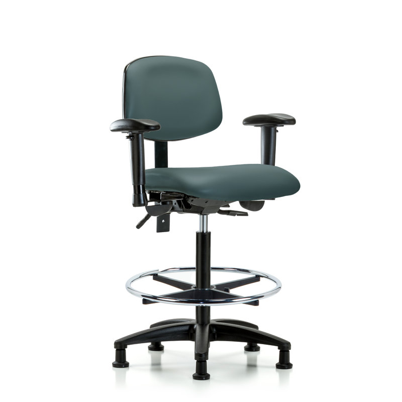 Noah Vinyl Drafting Chair, Colonial Blue, Glides, Included
