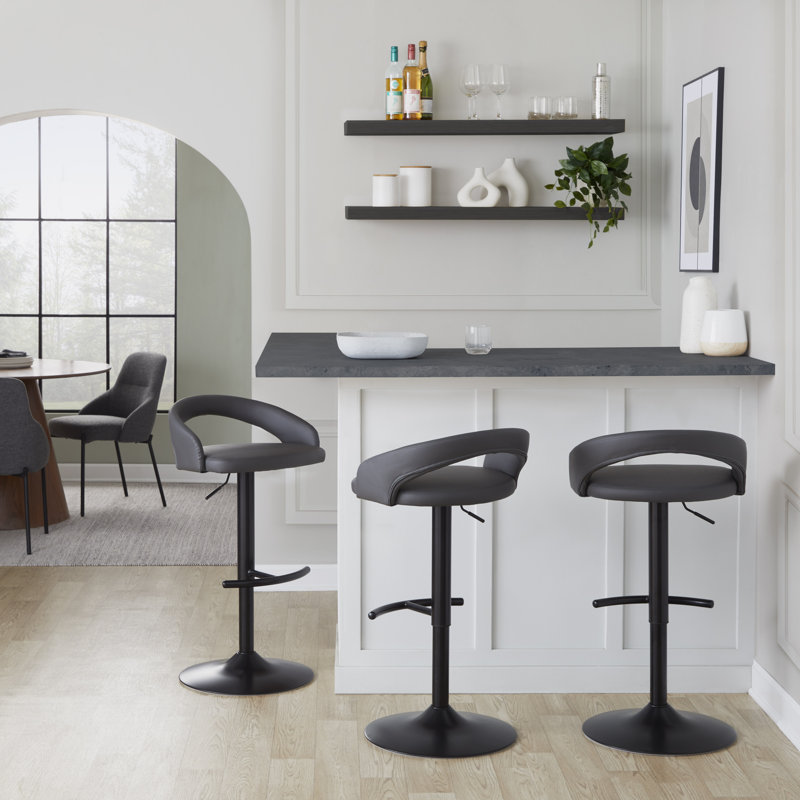 Tabouret de bar Laurenzio, Similicuir gris, Noir, Ensemble de 3