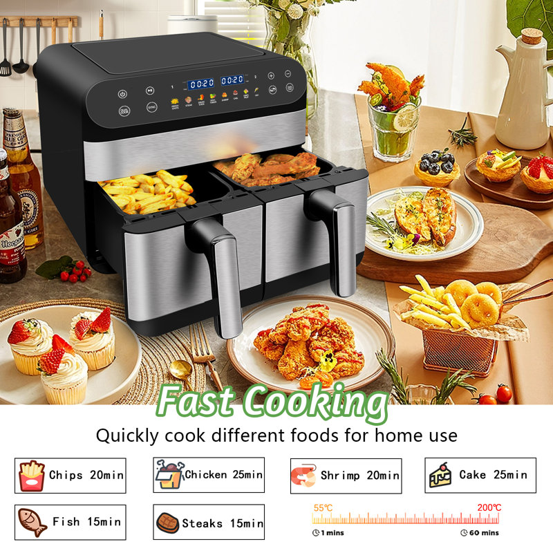 Dual Air Fryer 9.5qt Double Drawer 8 Functions Digital Family 1800w,smart Finish